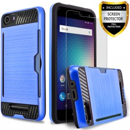 BLU Advance 5.0 Case, 2-Piece Style Hybrid Shockproof Hard Case Cover with [Premium Screen Protector] Hybrid Shockproof And Circlemalls Stylus Pen (Blue)